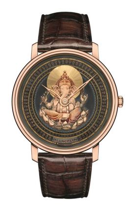 Villeret 大藝術家系列SHAKUDO -印度象神18K紅金錶殼,直徑45毫米,藍綠色手工Shakudo赤銅面盤,Caliber 15B型手動上鍊機芯,動力儲存40小時時、分顯示藍寶石水晶後底蓋,防水30米短吻鱷魚皮錶帶