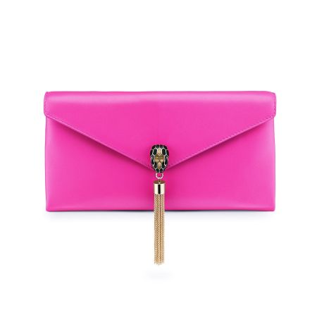 BVLGARI Serpenti Forever粉紅尖石流蘇晚宴包(282929)