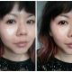 粉底液的妝效圖(三角打亮區示範,與粉底按壓後的妝效)
