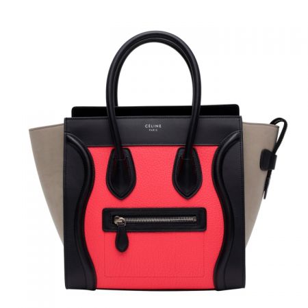 Céline,Luggage Nano桃紅拼色肩背提包$87,000。