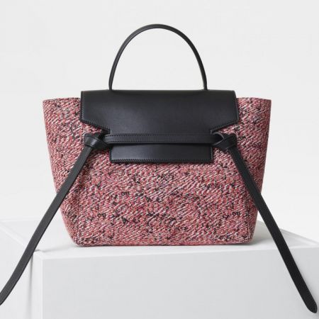 Céline,Belt桃紅色毛呢小牛皮肩背提包 $63,000。