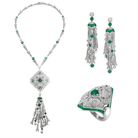 BVLGARI 義大利花園系列白金祖母綠鑽石項鍊(261625)耳環(261618)及戒指(261638)