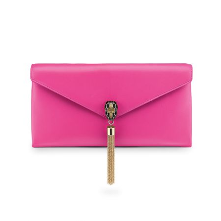 BVLGARI Serpenti Forever粉紅尖石流蘇晚宴包(282929)