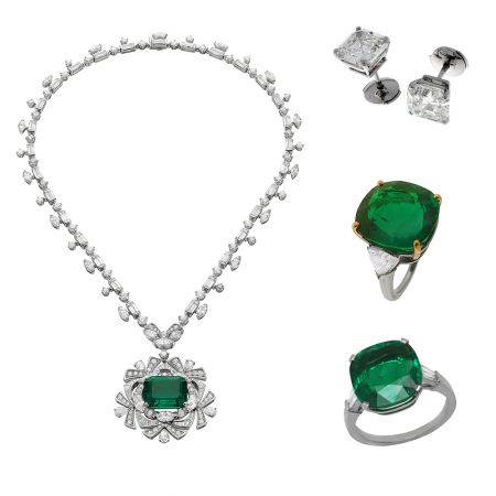 BVLGARI 華彩之源系列頂級鉑金祖母綠鑽石項鍊,頂級珠寶系列鉑金鑽石耳環,頂級珠寶系列白金祖母綠鑽石戒指
