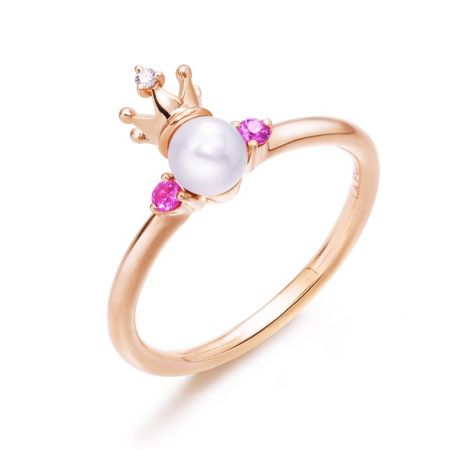 點睛品La Pelle 18K 玫瑰金Akoya珍珠、粉紅色藍寶石及鑽石戒指 NT$12,500