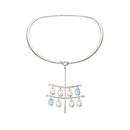 GEORG JENSEN VIVIANNA ARCHIVE 純銀藍色拓帕石與透明水晶墜飾頸圈 建議售價NT$81,300