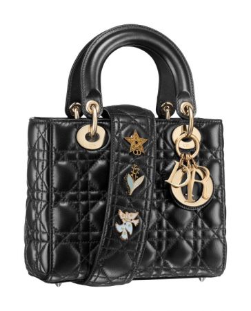 My Lady Dior Star 黑色小羊皮幸運徽章背帶手提包