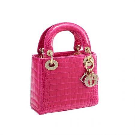 獨賣限定Mini Lady Dior 桃紅色鱷魚皮鑲鑽迷你款提包