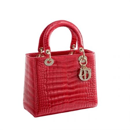 獨賣限定Lady Dior 紅色鱷魚皮鑲鑽中型款