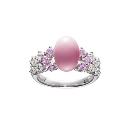 MIKIMOTO 頂級珠寶孔克真珠粉紅剛玉鑽石戒指,2,180,000元
