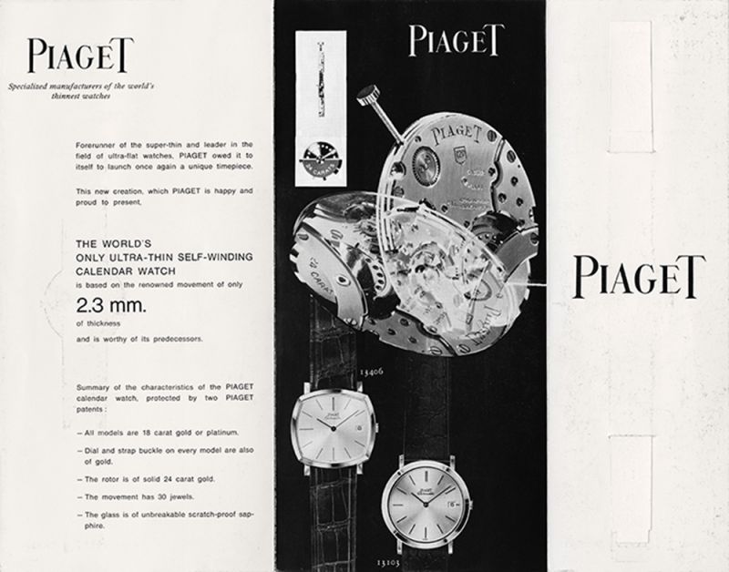 Piaget 於1960年廣告主打世界最薄之12P自動上鍊機芯