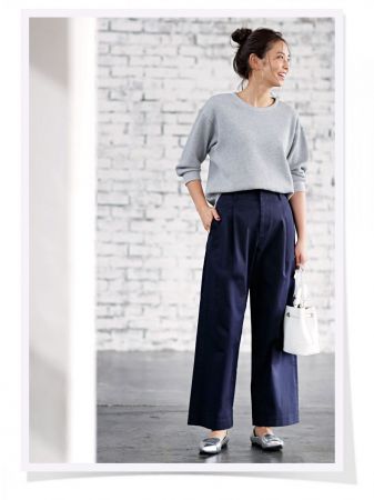 UNIQLO女裝華夫格圓領T恤 (7分袖) 、UNIQLO女裝高腰卡其寬褲 ※其他配件為私物