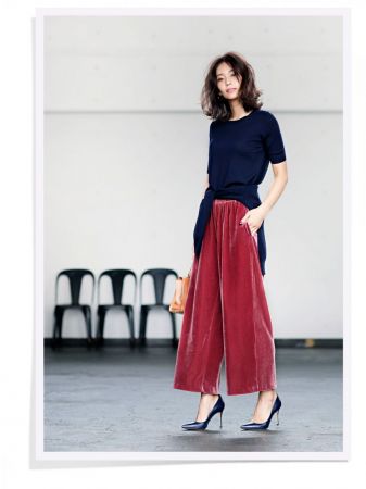 UNIQLO女裝精紡美麗諾圓領開襟外套 (長袖) 、UNIQLO女裝精紡美麗諾 圓領毛衣 (5分袖) 、UNIQLO女裝絲絨寬褲 ※其他配件為私物