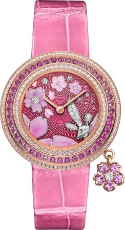 Charms Extraordinaire Fée Sakura 腕錶,彩漆、琺瑯、微型彩繪及珠寶工藝面盤,Van Cleef & Arpels。