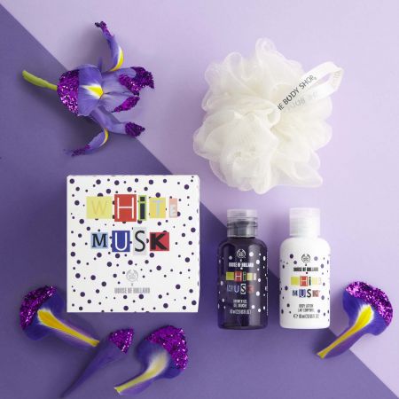THE BODY SHOP絲柔迷你原裝禮盒(白麝香 / 黑麝香(2 款)沐浴膠 60ml + 潤膚乳 60ml +小沐浴球)NT 650
