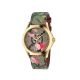 2018 G-Timeless 腕錶 中碼38mm,金色PVD錶殼,GG花卉面板與錶帶,NT31,000。