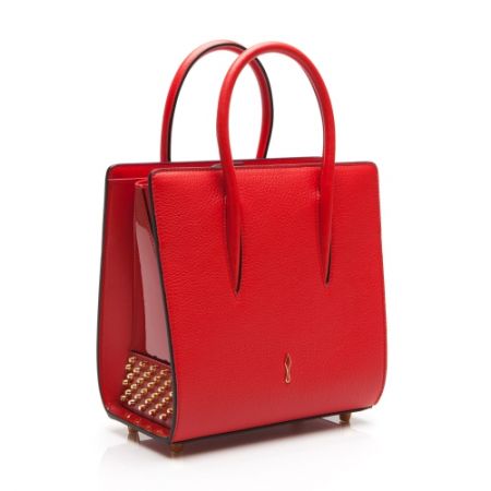 鉚釘漆皮拼接手提包,Christian Louboutin。