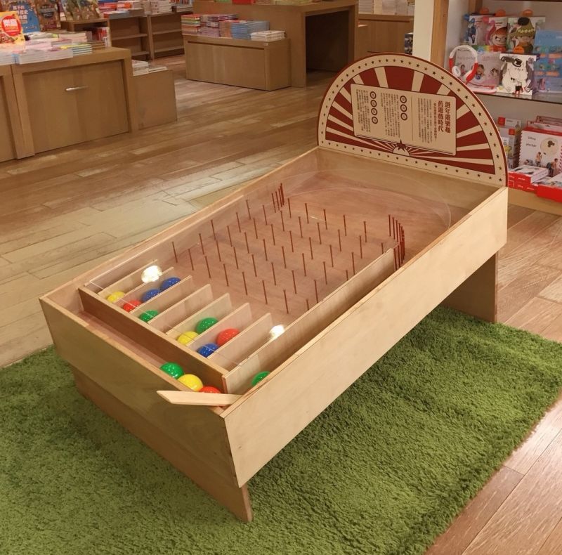 3月6日前,誠品生活信義店、松菸店、敦南店、台南文化中心店、高雄大遠百店展出立體木製彈珠台。