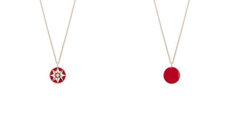 ROSE DES VENTS 羅盤玫瑰紅色真漆玫瑰金長項鍊JRDV95096750/1000 pink gold, diamond and red ceramic lacquer NTD138,000