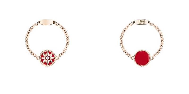 ROSE DES VENTS 羅盤玫瑰紅色真漆玫瑰金鍊戒JRDV95089750/1000 pink gold, diamond and red ceramic lacquer NTD 43,090