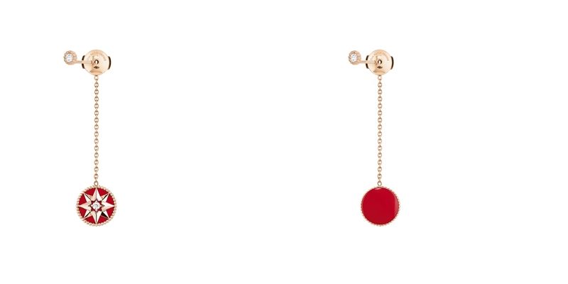 ROSE DES VENTS 羅盤玫瑰紅色真漆玫瑰金耳墜(單只)JRDV95097750/1000 pink gold, diamonds and red ceramic lacquer NTD 61,430