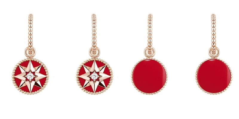 ROSE DES VENTS 羅盤玫瑰紅色真漆玫瑰金耳環JRDV95104750/1000 pink gold, diamonds and red ceramic lacquer NTD 117,000