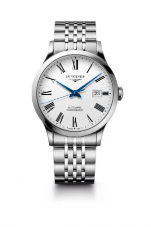 Longines 浪琴錶 Record開創者系列,不銹鋼鍊帶羅馬字面 男士腕錶 (L2.821.4.11.6),建議售價 NT68,800。