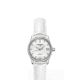 Longines 浪琴表巨擘系列,珍珠母貝鑽圈白色鱷魚皮女性腕錶 (L2.128.0.87.3),建議售價NT128,600。