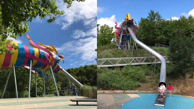 特工盟的媽媽出國旅遊總不忘取經國外遊戲場,這座巨大的龍型溜滑梯連大人都會覺得刺激過癮。