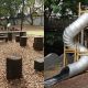 改建後的天母東和公園,擁有高低起伏的跳樁和高大的筒狀溜滑梯,不怕不好玩,就等爸媽帶孩子來挑戰