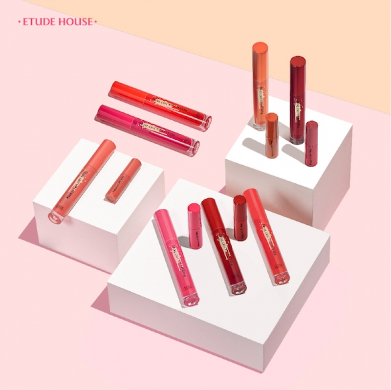 冬季开架新唇彩全试色！ETUDE HOUSE唇萃印记～水感光泽唇釉、美宝莲耀火红心唇膏、妙巴黎红丝绒薄雾唇膏