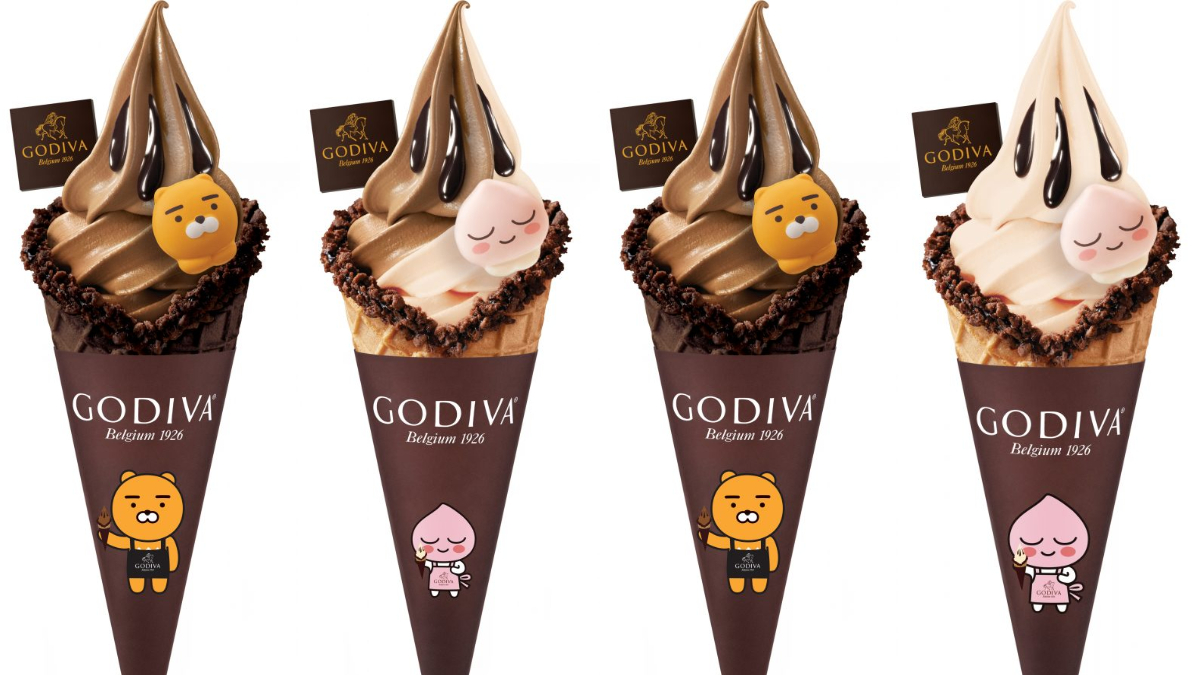 Godiva X Kakao Friends超萌聯名！推出萊恩、桃子限定款巧克力霜淇淋，穿上圍裙新包裝太可愛 2084